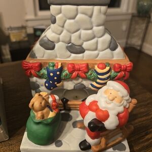 PartyLite Santa and Fireplace Decor with Red and Green Accents